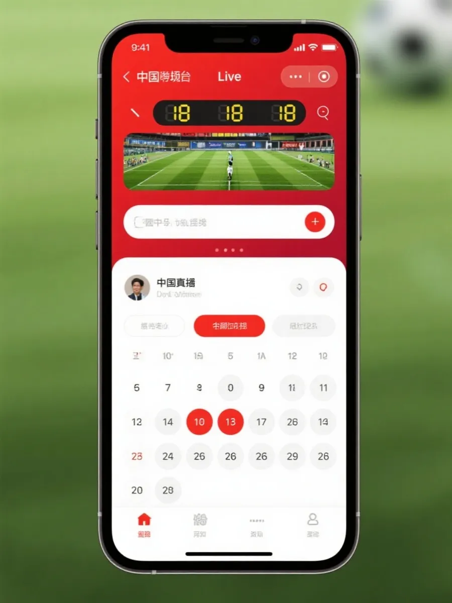 亚冠直播中心APP界面示意